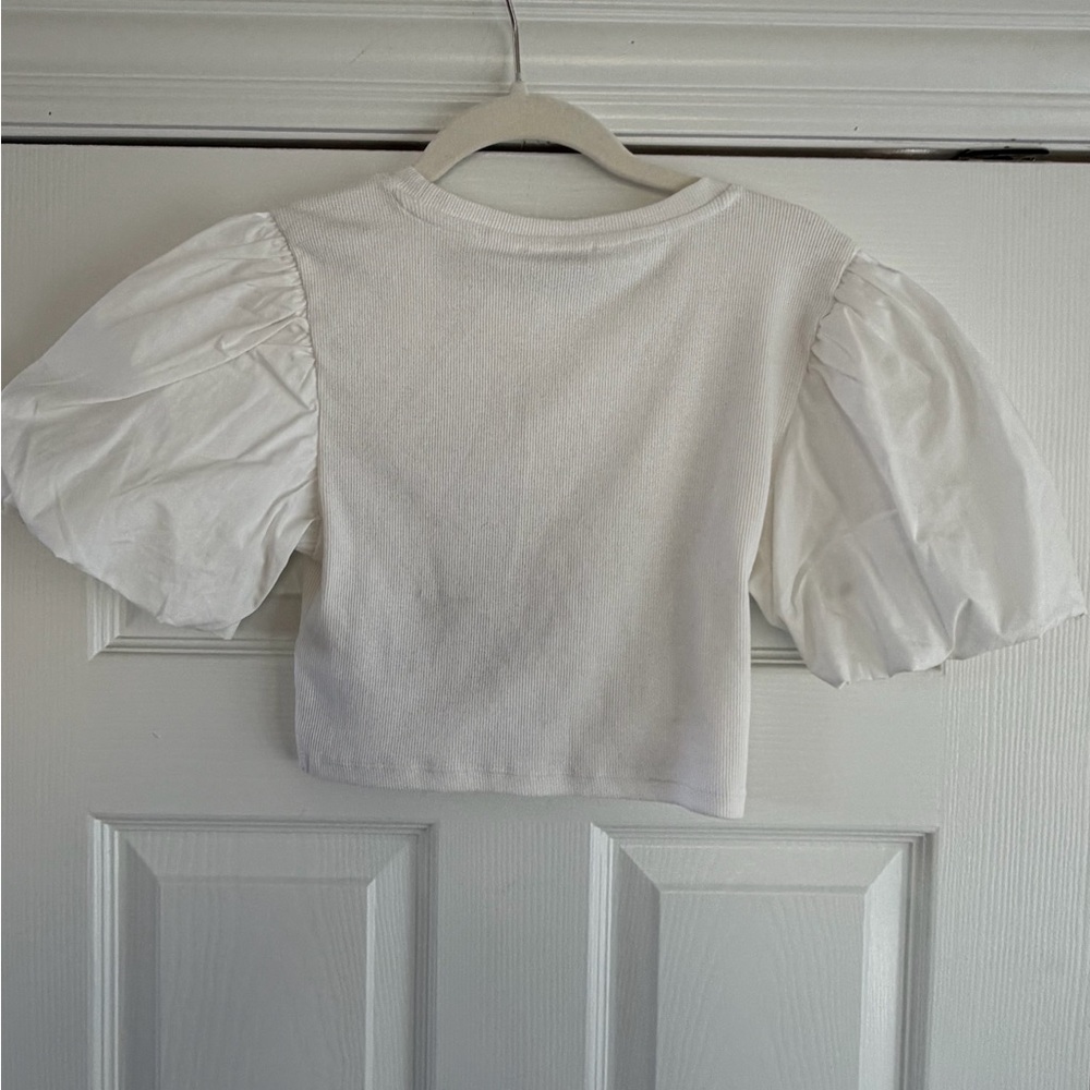 NWT Zara Cream Puff Sleeve Crop Top S - Picture 3 of 5